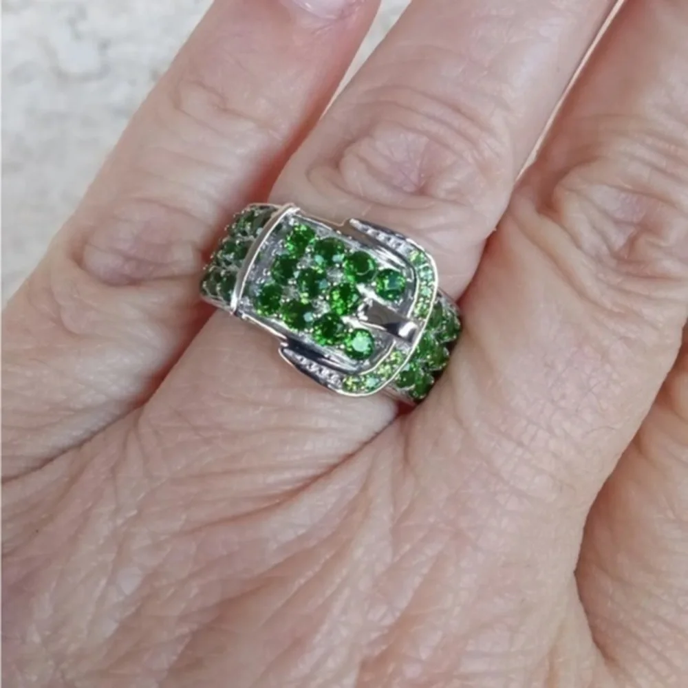 Sterling silver green chrome diopside buckle ring